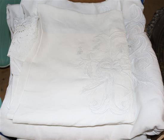 French embroidered linen sheets etc.